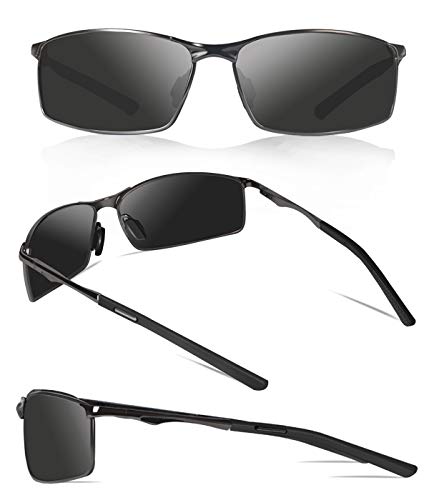 Sunmeet Gafas de Sol Hombre Polarizadas Deportes 100% Protección UV Gafas de sol para Hombre Conducción S1008(Gris/Negro)