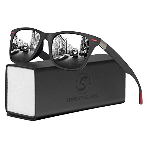 Sunmeet Gafas de Sol Polarizadas Hombre Mujere para Conducir Deportes100% Protección UV400 Gafas para Conducción(Plateado/Negro)