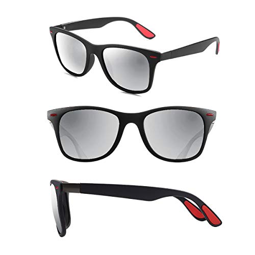Sunmeet Gafas de Sol Polarizadas Hombre Mujere para Conducir Deportes100% Protección UV400 Gafas para Conducción(Plateado/Negro)