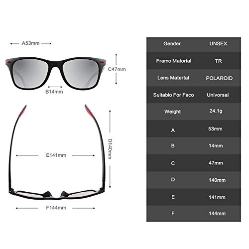 Sunmeet Gafas de Sol Polarizadas Hombre Mujere para Conducir Deportes100% Protección UV400 Gafas para Conducción(Plateado/Negro)