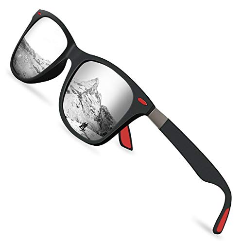Sunmeet Gafas de Sol Polarizadas Hombre Mujere para Conducir Deportes100% Protección UV400 Gafas para Conducción(Plateado/Negro)