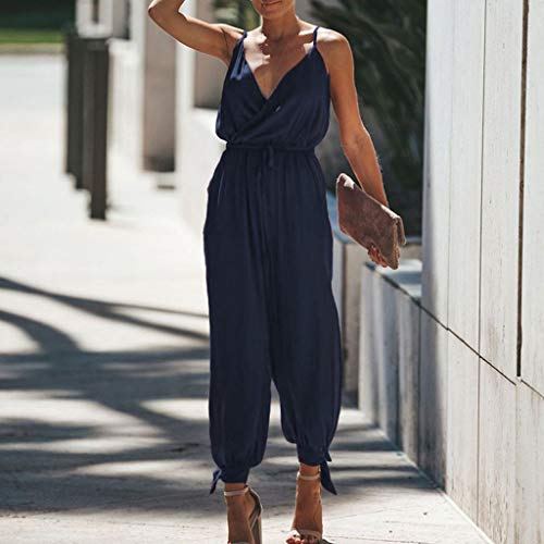 SUNNSEAN Monos Monos Jumpsuit Sexy Mujer Monos Elegante Mujer Mono de Fiesta sin Mangas de Verano Mujer Jumpsuits Elegante Floral 2019 Pantalones Largos Mamelucos Monos de Vestir (Azul Marino, L)