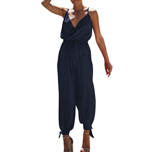 SUNNSEAN Monos Monos Jumpsuit Sexy Mujer Monos Elegante Mujer Mono de Fiesta sin Mangas de Verano Mujer Jumpsuits Elegante Floral 2019 Pantalones Largos Mamelucos Monos de Vestir (Azul Marino, L)