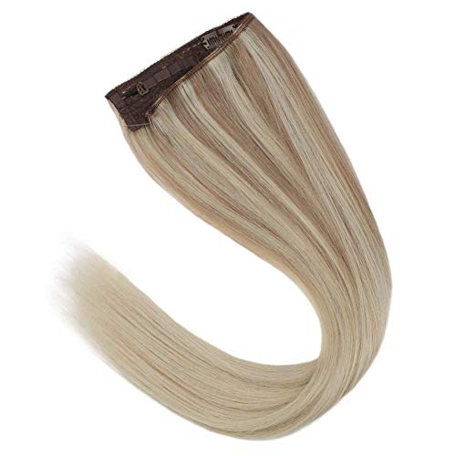 Sunny 45cm Extensiones de Hilo Invisible Pelo Natural Sin Clip - Nordic# Balayage Rubio Platino - 100% Remy Cabello Humano Liso Una Pieza (80g)