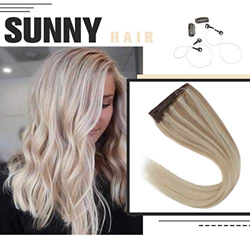 Sunny 45cm Extensiones de Hilo Invisible Pelo Natural Sin Clip - Nordic# Balayage Rubio Platino - 100% Remy Cabello Humano Liso Una Pieza (80g)