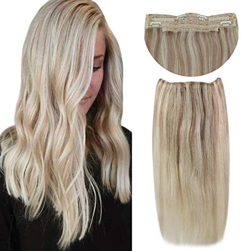 Sunny 45cm Extensiones de Hilo Invisible Pelo Natural Sin Clip - Nordic# Balayage Rubio Platino - 100% Remy Cabello Humano Liso Una Pieza (80g)