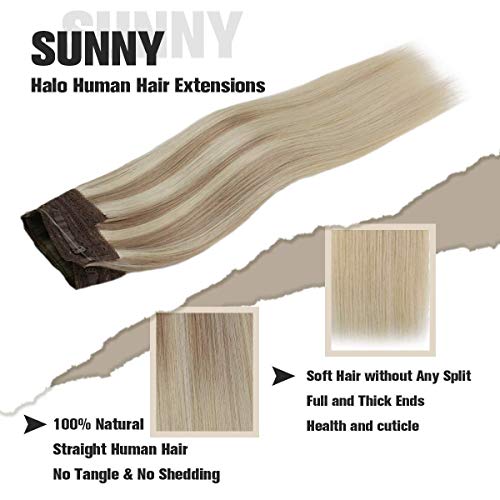 Sunny 45cm Extensiones de Hilo Invisible Pelo Natural Sin Clip - Nordic# Balayage Rubio Platino - 100% Remy Cabello Humano Liso Una Pieza (80g)