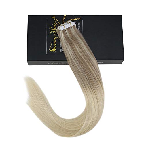 Sunny Extensiones Remy Pelo Humano Natural Adhesivas Nordic# Highlight Rubias Real Tape in Extensiones Cabello Humano 20pcs/50g 24Pulgadas