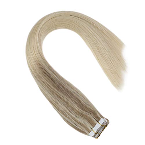 Sunny Extensiones Remy Pelo Humano Natural Adhesivas Nordic# Highlight Rubias Real Tape in Extensiones Cabello Humano 20pcs/50g 24Pulgadas