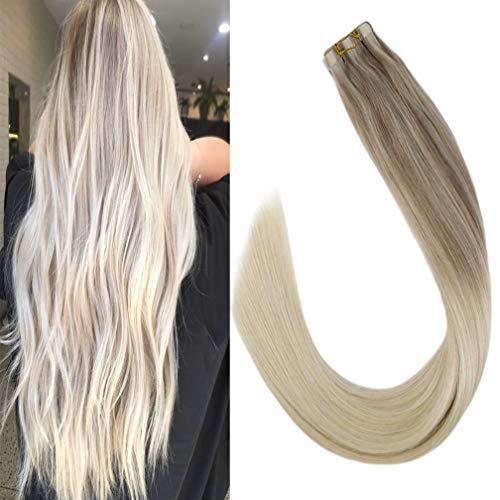 Sunny Extensiones Remy Pelo Humano Natural Adhesivas Nordic# Highlight Rubias Real Tape in Extensiones Cabello Humano 20pcs/50g 24Pulgadas