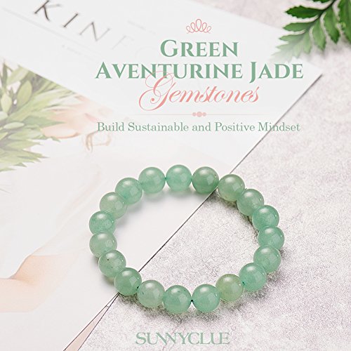 SUNNYCLUE Hecho a mano Gemstone elástico pulsera de perlas de auténtica Aventurina Verde Jade Unisex joyería