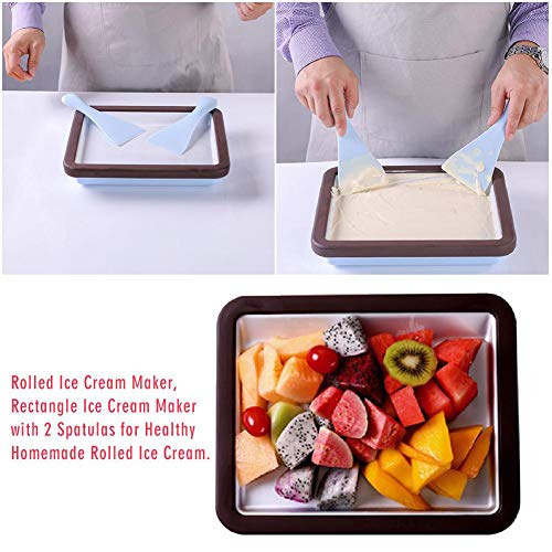 Sunronal Máquina para Hacer Helado Enrollado, Helado de Grado alimenticio, Helado de Yogurt congelado, rectángulo, sartén Anti Plancha con 2 espátulas para un Saludable Helado casero Enrollado