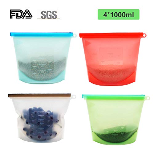 Supband Bolsa Silicona Reutilizable, Preservación de Alimentos Bolsas Silicona de Almacenamiento Conservacion Alimentos Usar para Congelar Calentar Hornear en Microondas