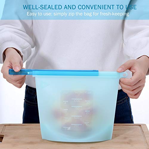 Supband Bolsa Silicona Reutilizable, Preservación de Alimentos Bolsas Silicona de Almacenamiento Conservacion Alimentos Usar para Congelar Calentar Hornear en Microondas