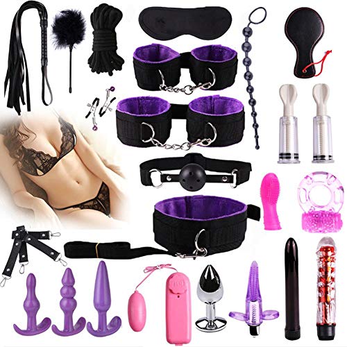 SUPER MAID 24 Piezas Pareja Seis Juguetes Sm Fun Bondage Incluido Con Enchufe De Vibración De Silicona Kit De Masaje Feliz Camiseta(Purple)