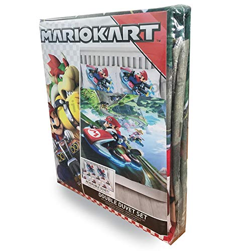 Super Mario Kart Nintendo - Funda de edredón Doble, diseño de Gravedad Reversible de Dos Caras con Funda de Almohada a Juego, Multicolor