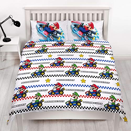 Super Mario Kart Nintendo - Funda de edredón Doble, diseño de Gravedad Reversible de Dos Caras con Funda de Almohada a Juego, Multicolor