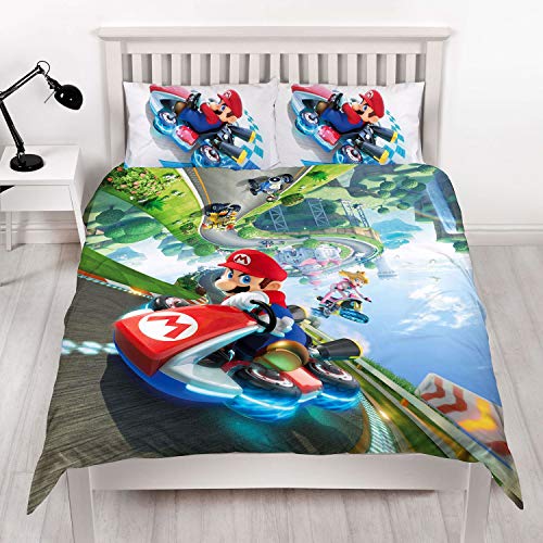 Super Mario Kart Nintendo - Funda de edredón Doble, diseño de Gravedad Reversible de Dos Caras con Funda de Almohada a Juego, Multicolor