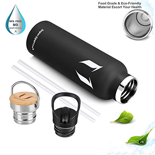Super Sparrow Botella de Agua aislada al vacío de Acero Inoxidable, diseño de Pared Doble - 1000ml - Sin BPA Gorra Deportiva con Gorra estándar - para Correr, Gimnasio, Yoga, Ciclismo