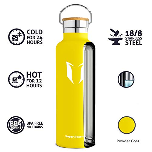 Super Sparrow Botella de Agua aislada al vacío de Acero Inoxidable, diseño de Pared Doble, Boca estándar - 750ml - Eco Friendly & BPA Gratis - para Correr, Gimnasio, Yoga, Ciclismo