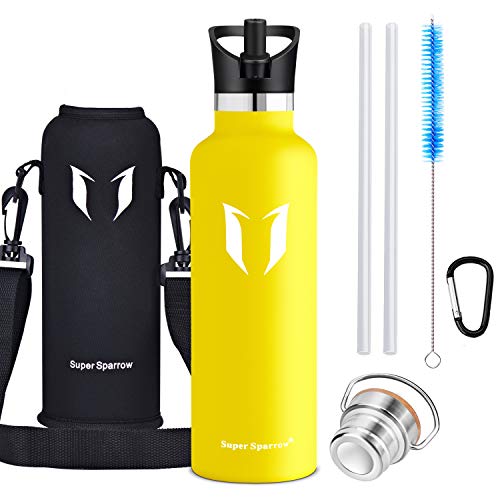 Super Sparrow Botella de Agua aislada al vacío de Acero Inoxidable, diseño de Pared Doble, Boca estándar - 750ml - Eco Friendly & BPA Gratis - para Correr, Gimnasio, Yoga, Ciclismo
