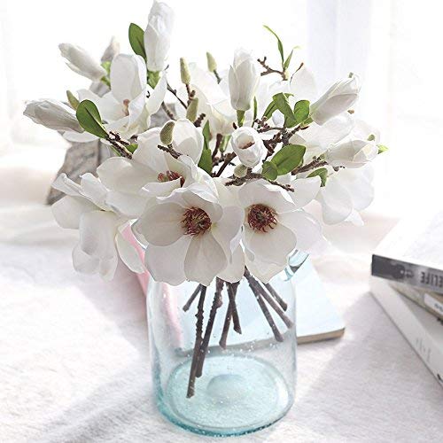 Superb Artificial flores de seda (sin jarrón) Magnolia flores Real Touch flores decorativas para boda rosa/blanco blanco