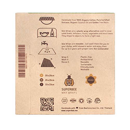 SuperBee Wraps | Envoltorios de Cera de Abeja | Set de 3 Tamaños: Pequeño, Mediano y Grande | Tropical Paradise | Reutilizable, Eco Friendly, Zero Waste