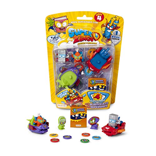 SuperZings - Serie 4 - Blíster BlasterJet (PSZ4B416IN00) con 4 Figuras (1 Plateada) y 2 Vehículos BlasterJet