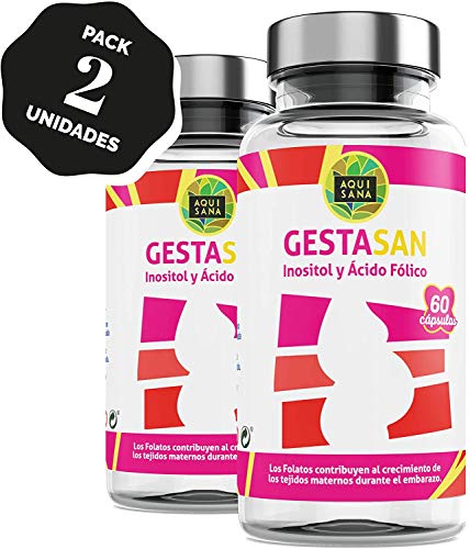 Suplemento Natural Inositol + Ácido Fólico | Vitamina B9 | Esencial durante el Embarazo | Para el SOP (Síndrome Ovario Poliquístico) Alta Absorción – 120 Cápsulas – Aquisana