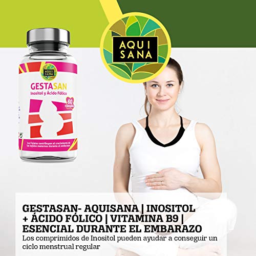 Suplemento Natural Inositol + Ácido Fólico | Vitamina B9 | Esencial durante el Embarazo | Para el SOP (Síndrome Ovario Poliquístico) Alta Absorción – 60 Cápsulas – Aquisana