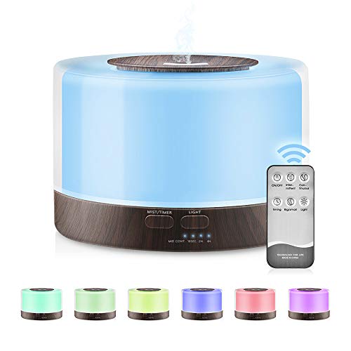 SUPOLA Humidificador Aromaterapia Ultrasonico 700ML con Mando a Distancia, Difusor de Aceites Esencial, 7-Color LED,4 Temporizador,2 Opciones de Niebla Difusor Aromaterapia para Bebé Yoga Oficina