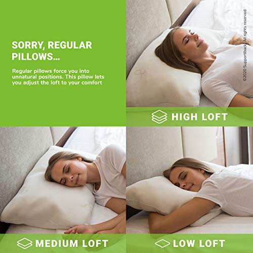 Supportiback® Almohada para cama a tiras con funda extraíble hipoalergénica, con altura ajustable, diseñada médicamente para la prevención del dolor de cuello y espalda y el descanso
