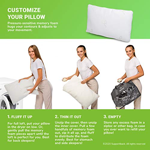 Supportiback® Almohada para cama a tiras con funda extraíble hipoalergénica, con altura ajustable, diseñada médicamente para la prevención del dolor de cuello y espalda y el descanso