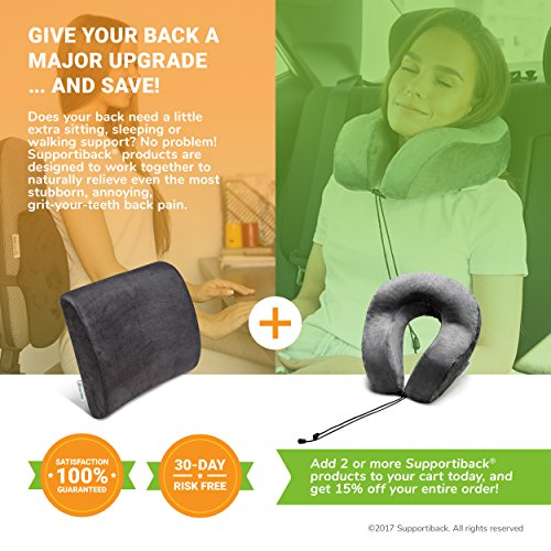 Supportiback Cojín Lumbar Ortopédico Memory Foam para Sillas de Oficina y Asientos de Coche para el Alivio del Dolor de la Zona Lumbar, Lesiones de Coxis y Dolor de Ciática- Soporte Lumbar Ergonómico