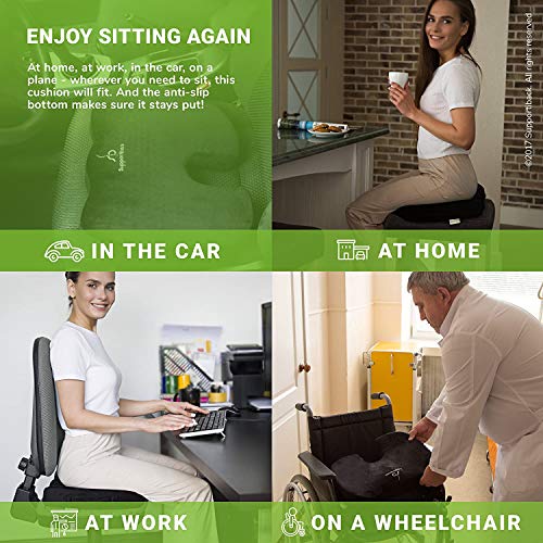 Supportiback Premium Coccyx Cushion - Orthopedic Seat Cushion for Car/Office/Home - Sciatica, Tailbone & Back Pain Relief - Doctor Designed/CertiPUR Certified