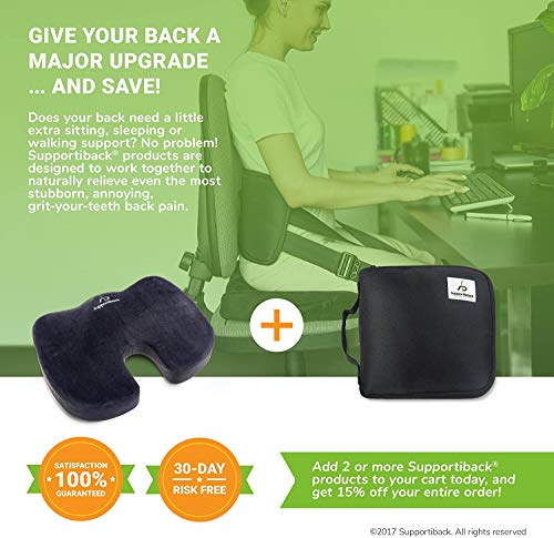 Supportiback Premium Coccyx Cushion - Orthopedic Seat Cushion for Car/Office/Home - Sciatica, Tailbone & Back Pain Relief - Doctor Designed/CertiPUR Certified