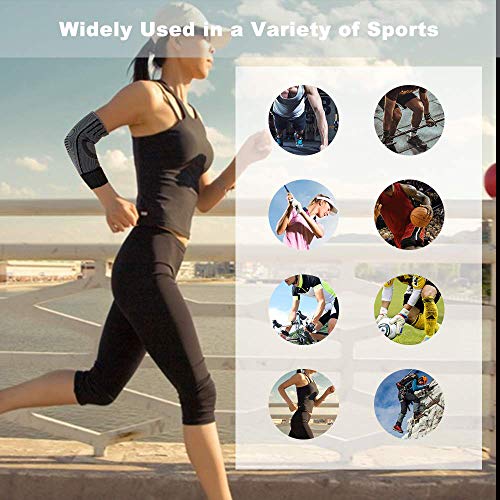 supregear 2 Packs Codo Soporte Brace, Ajustable Nylon Transpirable Elástico Manga del Brazo Codera de Compresión para Golf Tenis Entrenamiento Deportivo Mujeres Hombres (L, Negro)