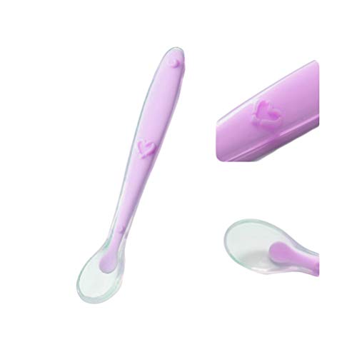 SUPVOX 2 Unidades Cucharas Siliconas Bebé Cucharas Siliconas Suaves Cucharillas de bebé Cuchillerías a Niños Apartir de 4 Meses Set de Cucharas Púrpura y verde