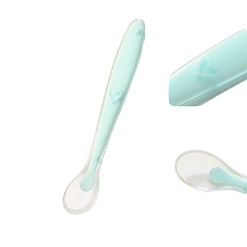 SUPVOX 2 Unidades Cucharas Siliconas Bebé Cucharas Siliconas Suaves Cucharillas de bebé Cuchillerías a Niños Apartir de 4 Meses Set de Cucharas Púrpura y verde