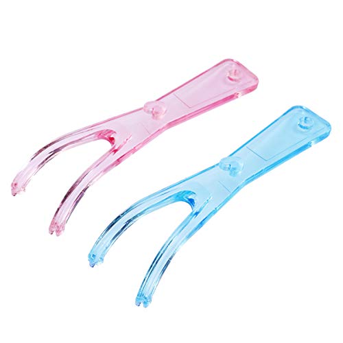 SUPVOX - Soporte de hilo dental reutilizable para limpieza de dientes (rosa + azul)