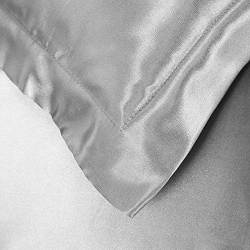 Surfmalleu 4PCS Juego de Sábanas Conjunto Funda Cubierta Kit de Cama de Edredón Satén Nórdica Bajera Almohada de Seda Moderna Suave 150 * 200 200 * 230 220 * 240 cm (Gris, 1.8m)