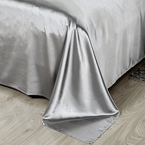 Surfmalleu 4PCS Juego de Sábanas Conjunto Funda Cubierta Kit de Cama de Edredón Satén Nórdica Bajera Almohada de Seda Moderna Suave 150 * 200 200 * 230 220 * 240 cm (Gris, 1.8m)