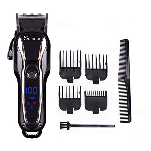 SURKER Cortadora de cabello Cortapelos para hombres Recortador de barba de Pecisión Máquina de Barba Recargable Pantalla LCD Profesional