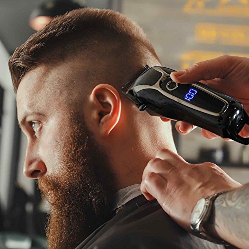 SURKER Cortadora de cabello Cortapelos para hombres Recortador de barba de Pecisión Máquina de Barba Recargable Pantalla LCD Profesional