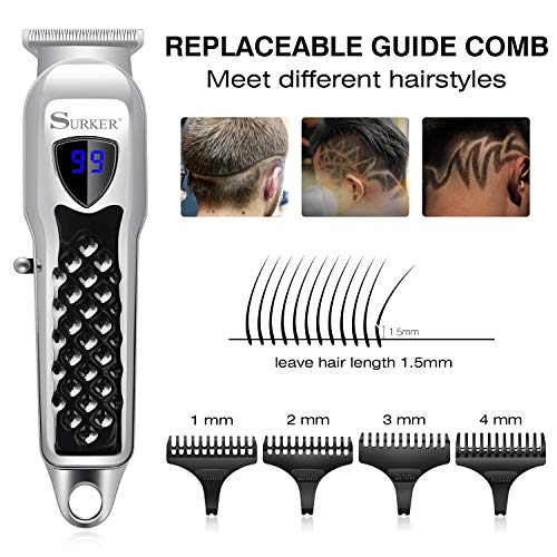 SURKER Cortapelos para hombres Pro pelo Trimmer barba Trimmer afeitadora precisión Trimmer recargable pantalla LED