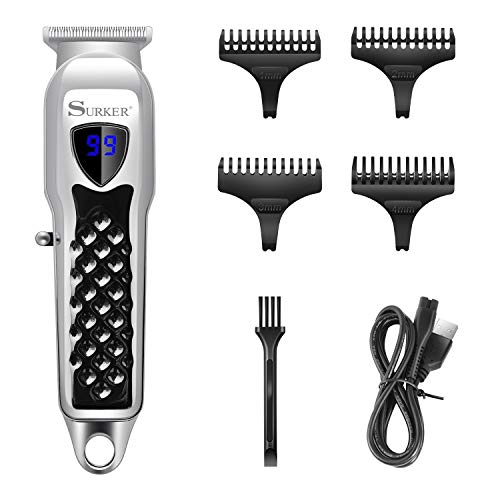 SURKER Cortapelos para hombres Pro pelo Trimmer barba Trimmer afeitadora precisión Trimmer recargable pantalla LED