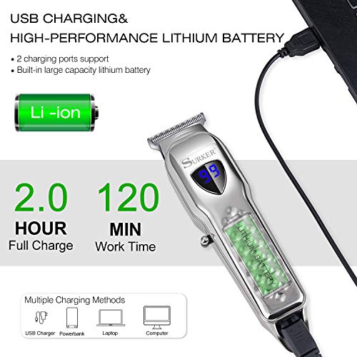 SURKER Cortapelos para hombres Pro pelo Trimmer barba Trimmer afeitadora precisión Trimmer recargable pantalla LED