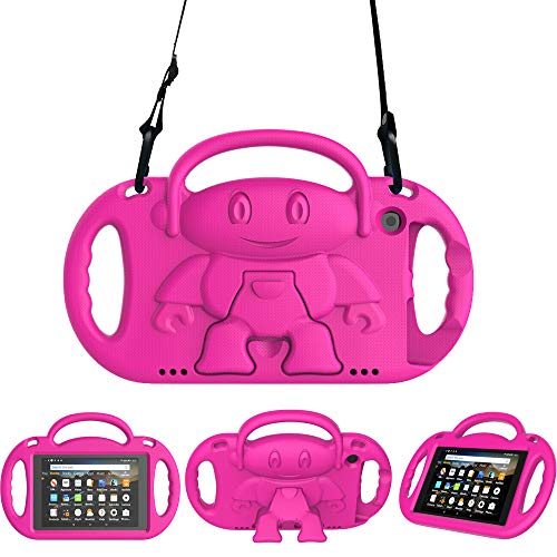 Surom - Funda para Amazon Fire HD 8 2018/2017, Peso Ligero, a Prueba de Golpes, con asa para niños, con Correa para el Hombro para Tablet Fire HD 8 (8ª y 7ª generación, 2018-2017), Color Rosa