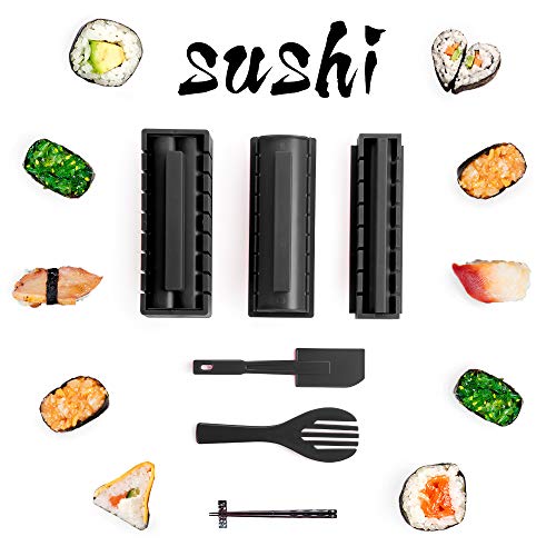 Sushi Maker kit 10pcs 5 Formas únicas de Kit para Hacer Sushi Molde Inicio Hacer Sushi Kit Sushi kit del fabricante Fácil y divertido DIY Set de Sushi Roll arroz rollo molde (Negro)