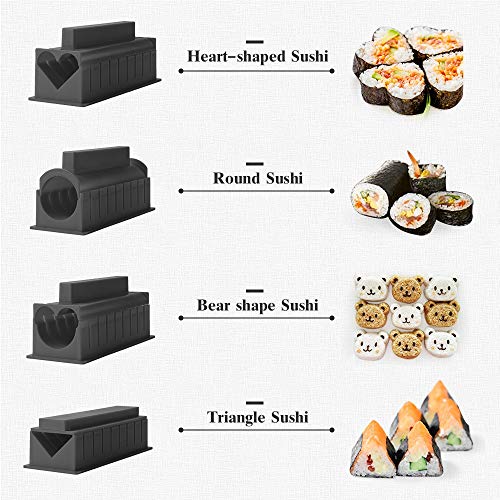 Sushi Maker kit 10pcs 5 Formas únicas de Kit para Hacer Sushi Molde Inicio Hacer Sushi Kit Sushi kit del fabricante Fácil y divertido DIY Set de Sushi Roll arroz rollo molde (Negro)